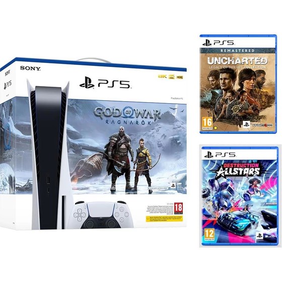 PlayStation 5 C Chassis + God of War: Ragnarok VCH PS5 + Destruction AllStars PS5 + Uncharted: Legacy of Thieves Collection PS5 P/N: PS5CCHGOWVCHDASULOT