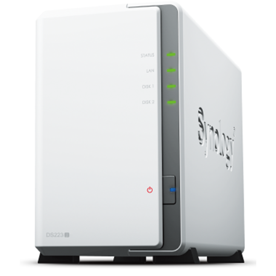 Synology DS223j DiskStation 2-bay NAS server, 2.5"/3.5" HDD/SSD, 1GB DDR4, 1×G-LAN, USB3.2×2, Wake on LAN/WAN