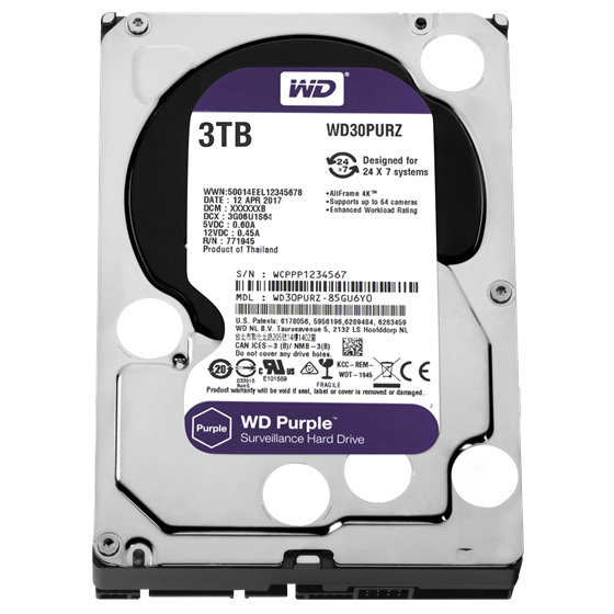 HDD 3TB Western Digital Purple 3.5" SATA 3 5400rpm 64MB P/N: WD30PURZ