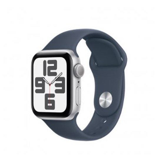 Apple Watch SE2 v2 GPS 40mm Silver Alu Case w Storm Blue Sport Band - S/M, mre13qh/a