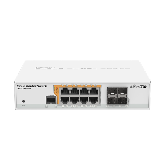 Mikrotik Cloud Router Switch CRS112-8P-4S-IN, 128MB RAM, 8×G-LAN PoE-out, 4×SFP, RouterOS L5