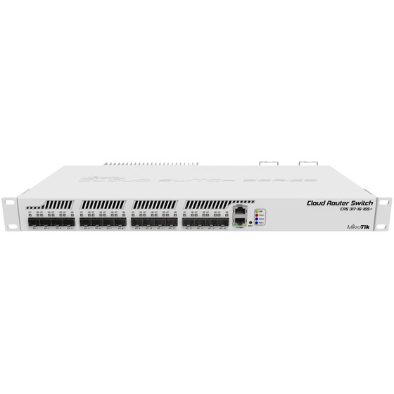 MikroTik Cloud Router Switch CRS317-1G-16S+RM, 1GB RAM, 1xG-LAN, 16xSFP+, RouterOS L6/ SwitchOS (dual boot), 1U rackmount, redundant PSU