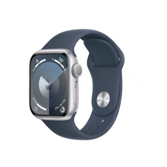 Apple Watch S9 GPS 45mm Silver Alu Case w Storm Blue Sport Band - S/M, mr9d3qh/a