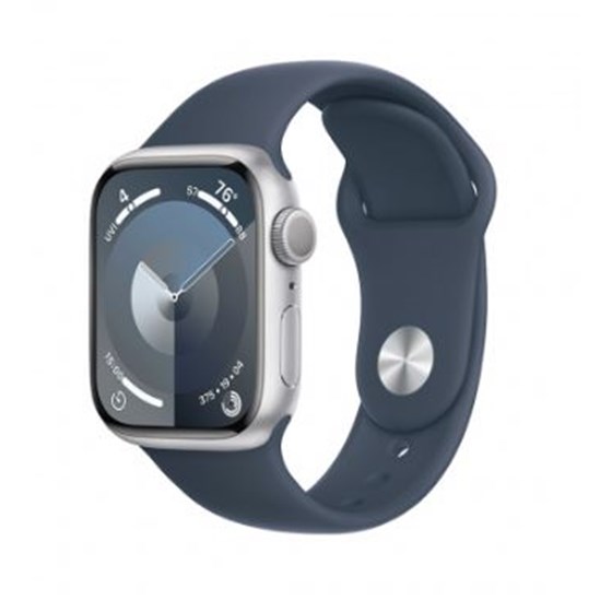Apple Watch S9 GPS 41mm Silver Alu Case w Storm Blue Sport Band - M/L, mr913qh/a