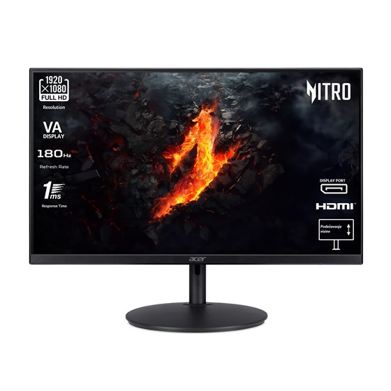 Monitor Acer Nitro XF0 XF240Y S3, 23.8" FHD, IPS, 180Hz 1ms, HDMI, DP, AMD FreeSync, Crni, UM.QX0EE.301