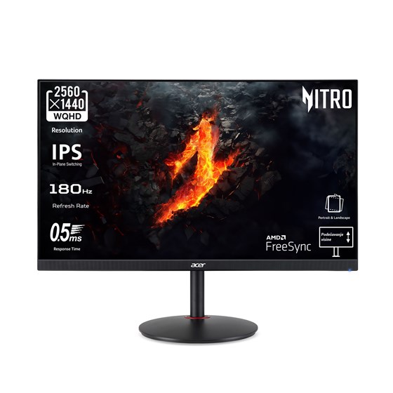 Monitor Acer Nitro XV272UV3bmiiprx, 27" QHD IPS 180Hz, 2x HDMI, DisplayPort, Zvučnici, Height adj. stand,  UM.HX2EE.307